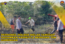 Personel Polsek Melak Tanggap Padamkan Karhutla Bersama Tim Gabungan